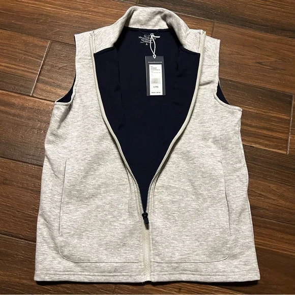 Vineyard Vines Boys Performance Vest Large 16 Gray Navy Blue Lining Full Zip NWT - Picture 2 of 8